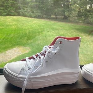 Converse Chuck Taylor All Star Hi Move Hybrid Shine platform sneakers in white.